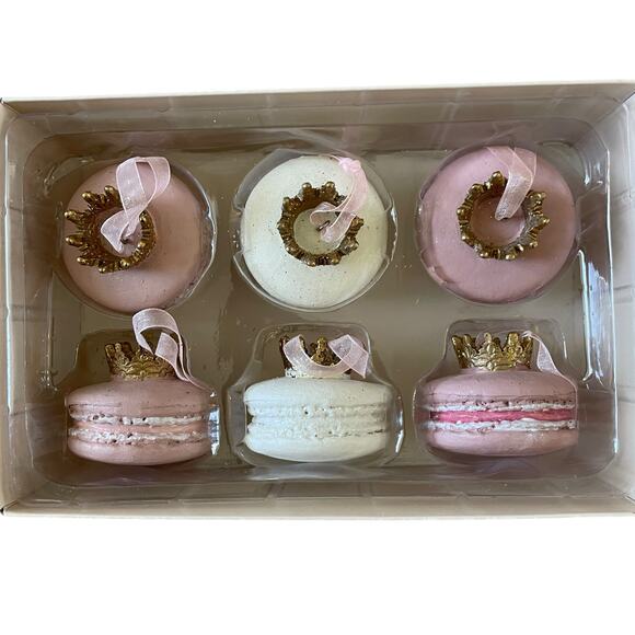 RACHEL ZOE Gold Crown Pastel Macaron Ornament Set of 6 Valentines Day Decor New - Picture 14 of 16